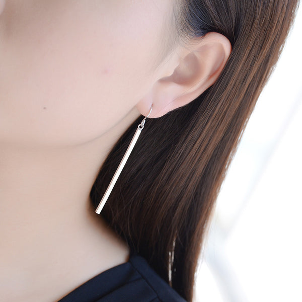 [TE082] Presentski Long Bar Silver Dangle Earrings