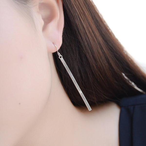 [TE082] Presentski Long Bar Silver Dangle Earrings