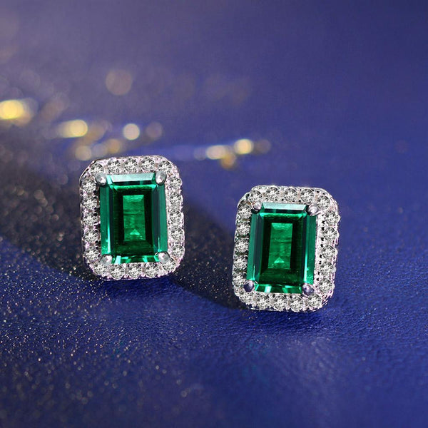 Emerald Cubic Zirconia Sterling Silver Earrings