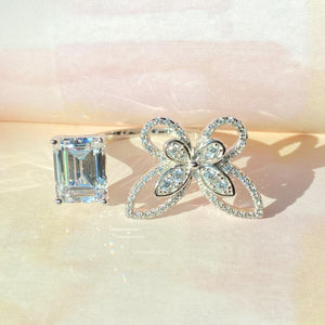 Butterfly Emerald Cut 925 Sterling Silver White Ring