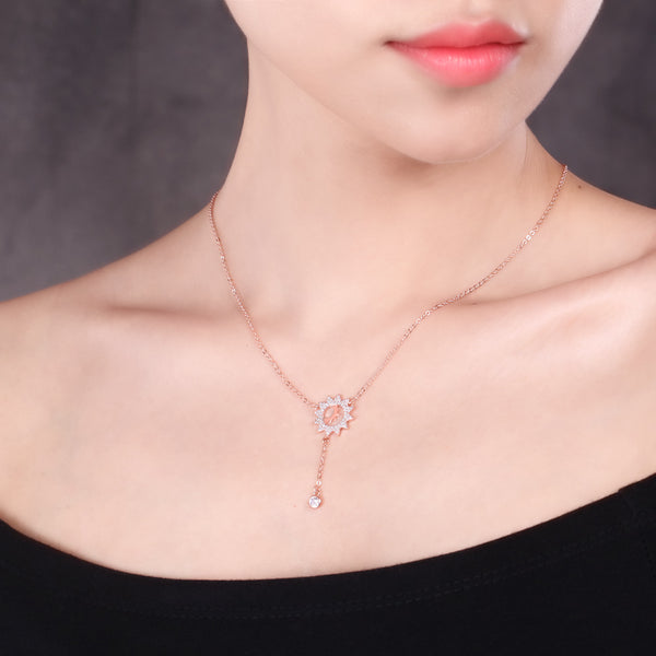 Presentski You are My Sunshine Necklace 925 Silver/Rose Gold/Golden Color Sun CZ Pendant Y Drop Necklaces for Women Girls