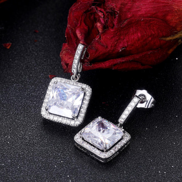 Presentski Square CZ Stone Elegant Dangle Earrings