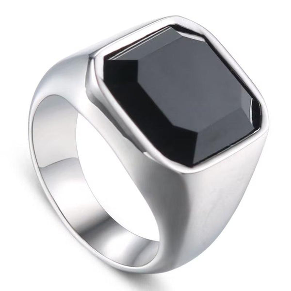 Presentski Simple Black Mirror Stone Ring for Men Boys