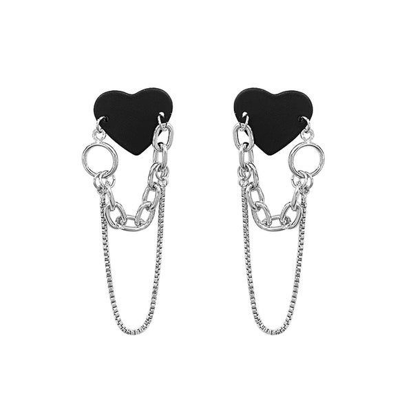 Presentski Black Peach Heart Earrings Long Chain Personality Earrings TE040