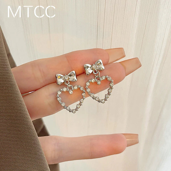 Presentski Love Earrings Female Bowknot Shiny Zircon Earrings TE041