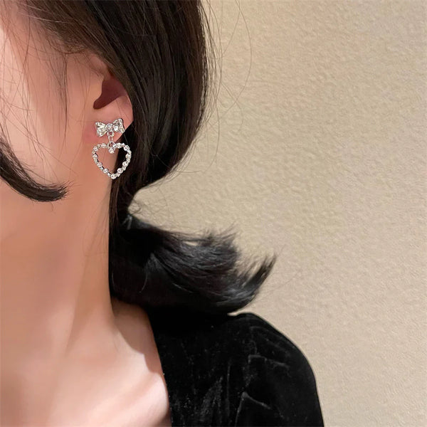 Presentski Love Earrings Female Bowknot Shiny Zircon Earrings TE041