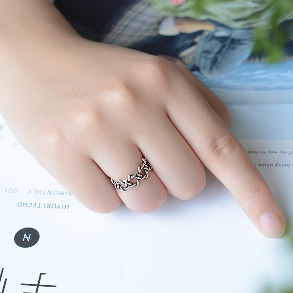 [TR036] Presentski Star Hollow Retro Ring Art of Weaving Style