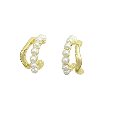 Presentski Pearl Ear Studs Personality Lrregular Double Layer Ear Studs TE044