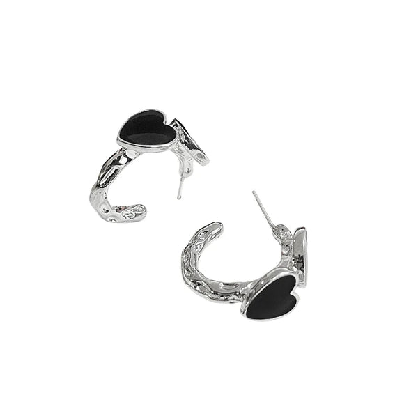 Presentski Black Heart Earrings Personality Cool Style Retro Earrings TE046