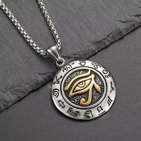 Presentski Egyptian Eye of Horus Necklace Disc Titanium Steel Death Devil's Eye Pendant Necklace