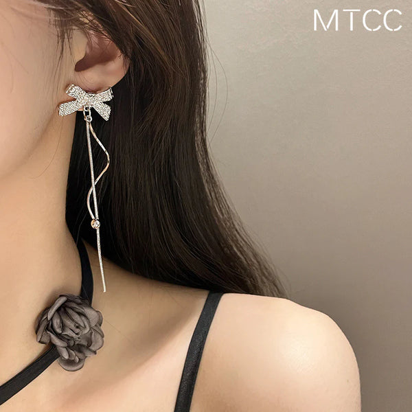 Presentski French Bowknot Tassel Earrings Female Small Style Long Earrings TE050