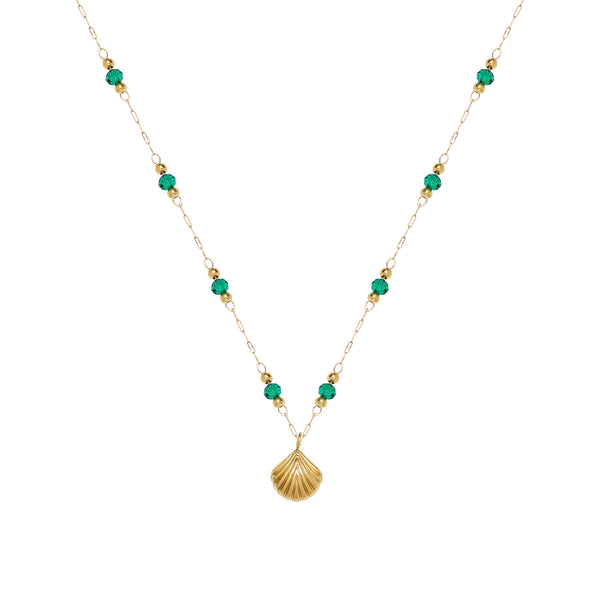 Presentski 18k Green Bead Small Shell Necklace Clavicle Chain