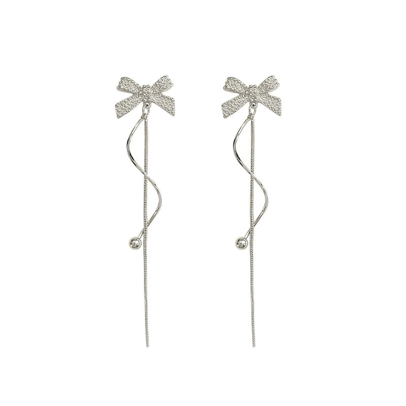 Presentski French Bowknot Tassel Earrings Female Small Style Long Earrings TE050