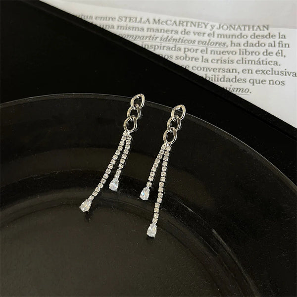 Presentski Zircon Chain Long Tassel Earrings TE052