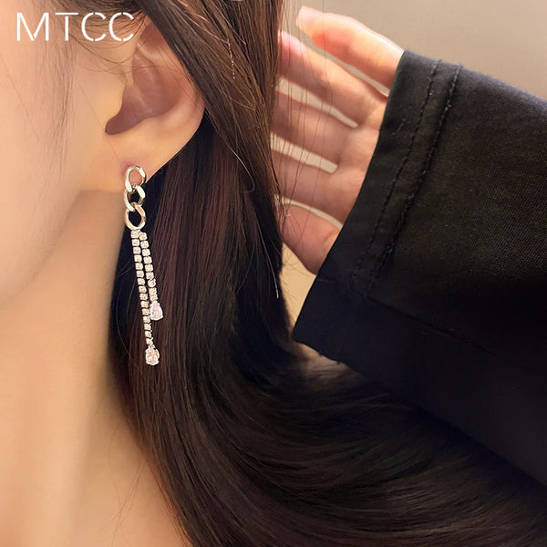 Presentski Zircon Chain Long Tassel Earrings TE052