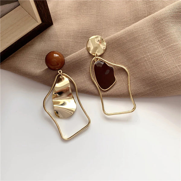 Presentski Temperament Vintage Earrings Geometrically Irregular Oil Drop Asymmetrical Simple Earrings TE054