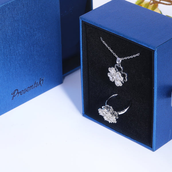 Presentski Four Leaf Clover Spinner Necklace and Ring Set with Gift Box T2SP004