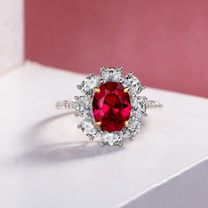 Halo Oval Cut 925 Sterling Silver Ruby Engagement Ring