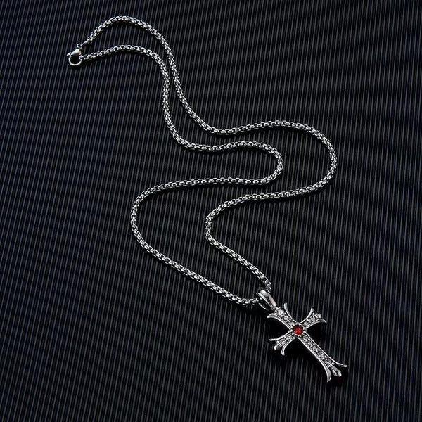 Presentski Vintage Men's Cross Necklace Titanium Steel Zircon Personality Cross Pendant Necklace