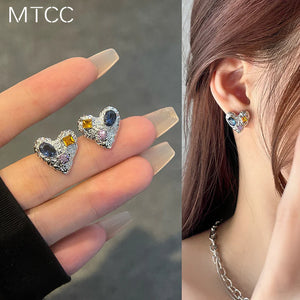 Presentski Color Diamond Heart Ear Studs Women's Small Style Ear Clip TE066