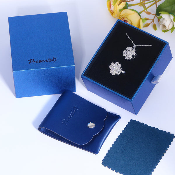 Presentski Four Leaf Clover Spinner Necklace and Ring Set with Gift Box T2SP004