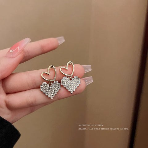 Presentski Diamond Heart Earrings Female Charming Earrings 925 Silver Needle Ear Accessories Wholesale TE074