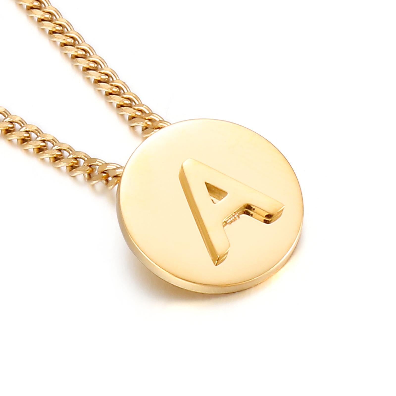 Presentski Initial Necklaces Letter Round Pendant