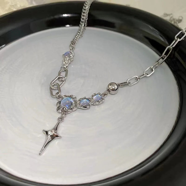 Presentski Blue Moonstone Necklace Cool Punk Link Chain Necklaces