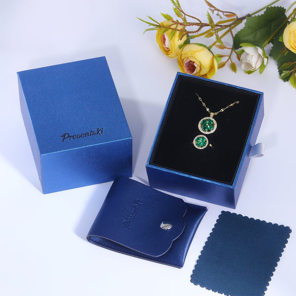 Presentski Green Clover Spinner Necklace and Ring Set with Gift Box T2SP001