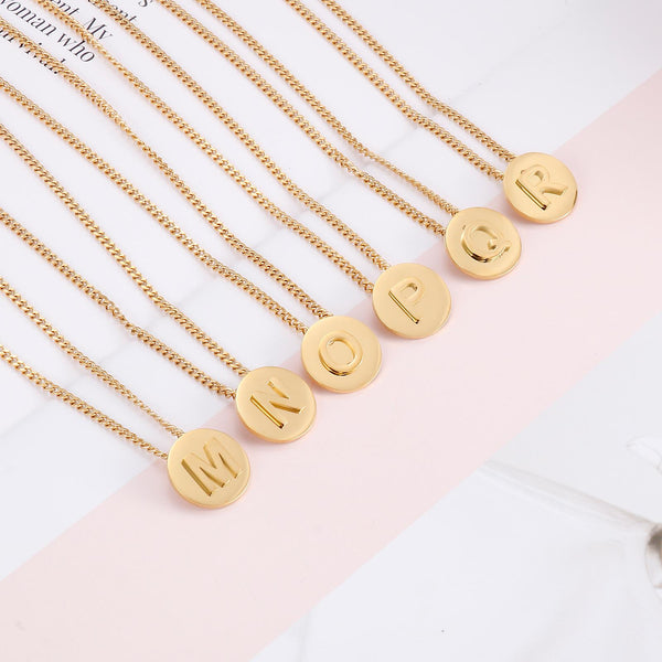 Presentski Initial Necklaces Letter Round Pendant