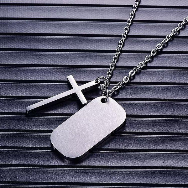 Presentski Personality Titanium Steel Military Brand Cross Necklace Retro Hip Hop Tide Men's Tag Necklace