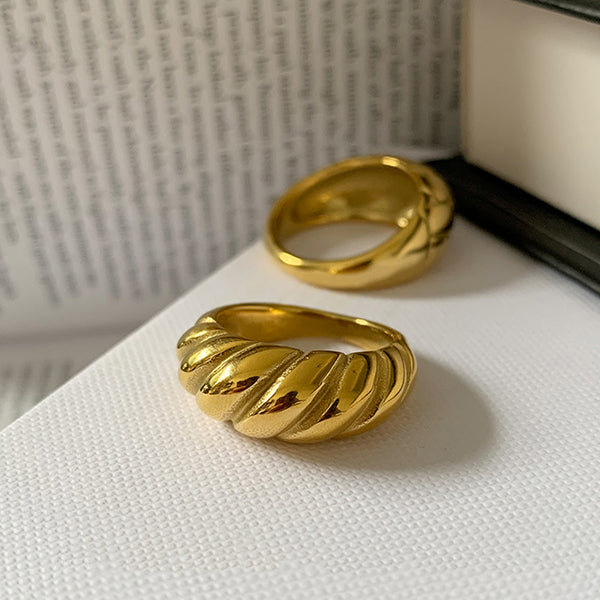 18K Gold Plated Stainless Steel Croissant Dome Ring