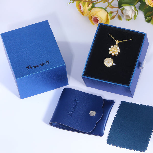 Presentski Simle Flower Spinner Necklace and Ring Set with Gift Box T2SP002