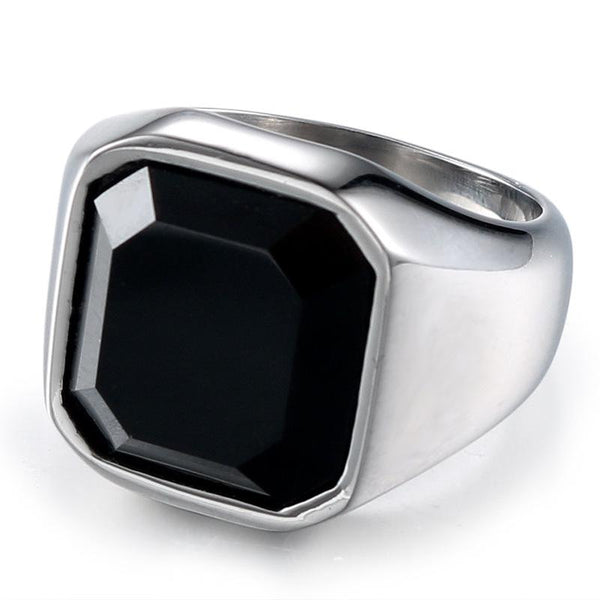 Presentski Simple Black Mirror Stone Ring for Men Boys