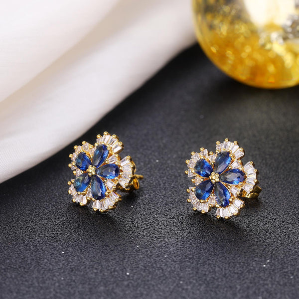 Presentski Blue Floral Elegant Gold-Plated Earrings