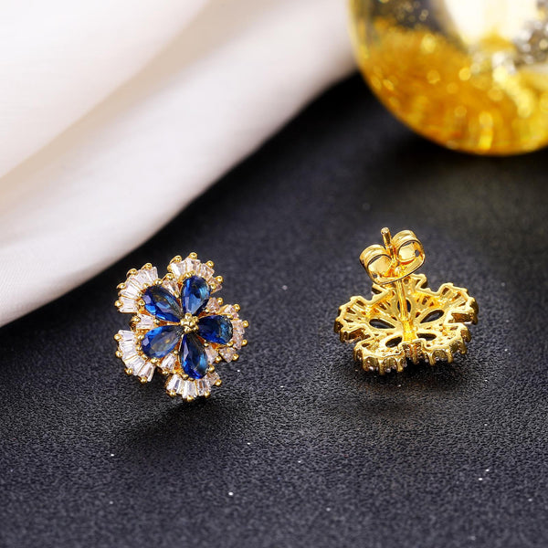 Presentski Blue Floral Elegant Gold-Plated Earrings