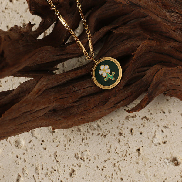 Dark green flower pendant necklace-full of vitality