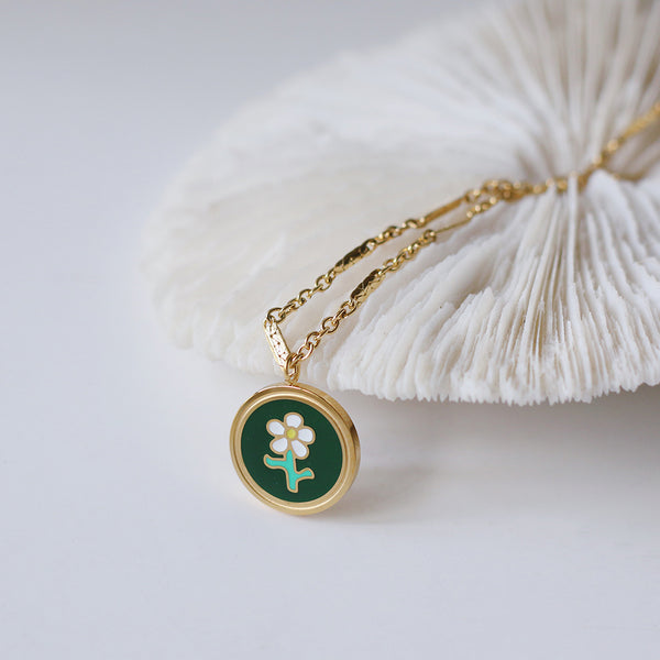 Dark green flower pendant necklace-full of vitality