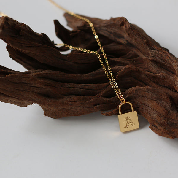 18k gold plated Letter A Necklace-Retro Lock Necklace