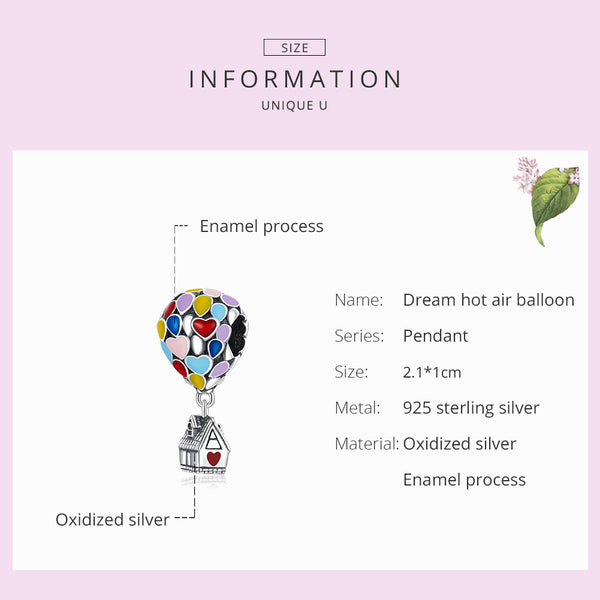 Presentski Silver Enamel Colorful Hot Air Balloon House Pendant for Original Bracelet Bangle Women DIY Making