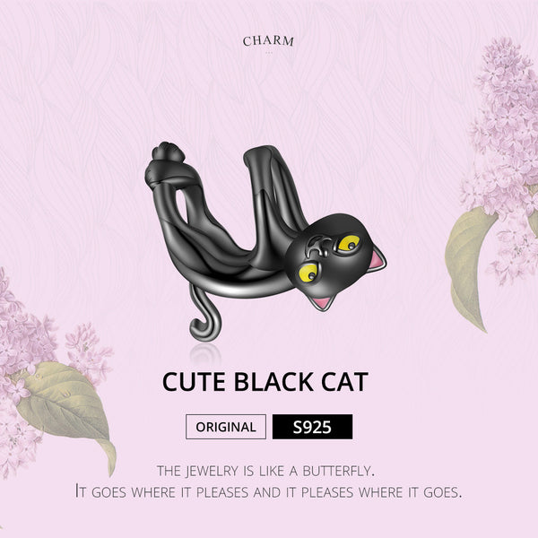 Presentski Cartoon Black Cat Charm Bead 925 Sterling Silver Fit Orignal Bracelet & Bangle Pet Pendant DIY Making Gift