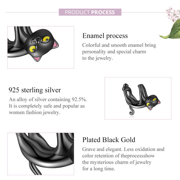 Presentski Cartoon Black Cat Charm Bead 925 Sterling Silver Fit Orignal Bracelet & Bangle Pet Pendant DIY Making Gift