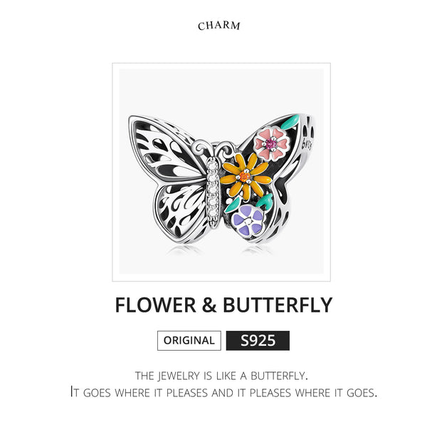 Presentski Butterfly Charm Pendant Sterling Silver fit Original Bracelet Shining Flower Charms