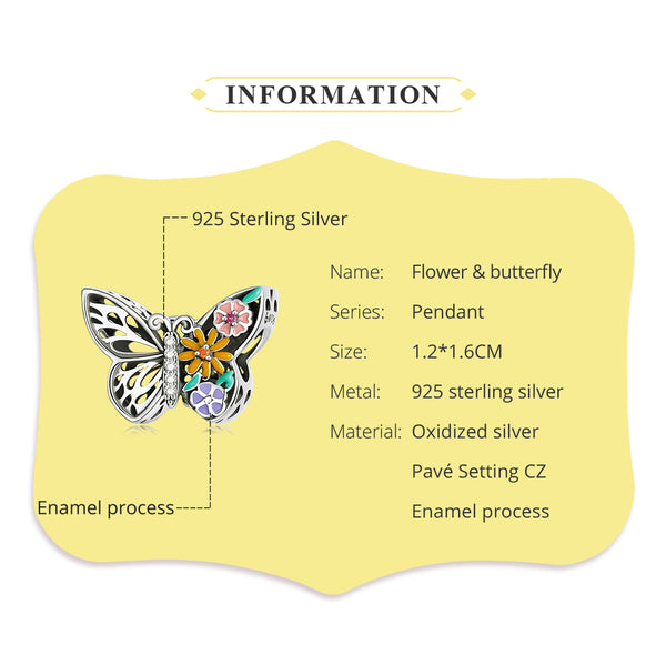 Presentski Butterfly Charm Pendant Sterling Silver fit Original Bracelet Shining Flower Charms