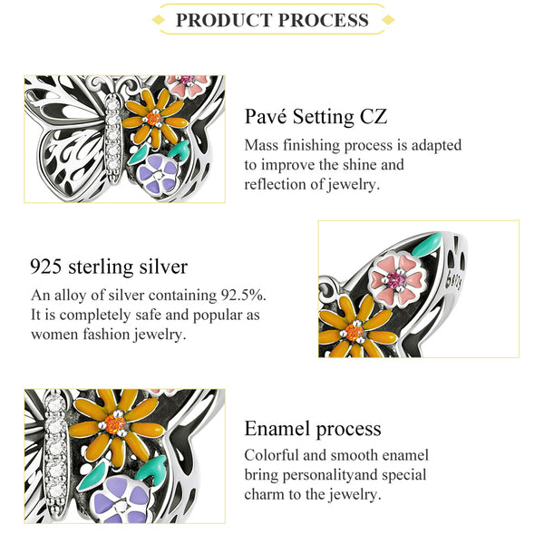 Presentski Butterfly Charm Pendant Sterling Silver fit Original Bracelet Shining Flower Charms