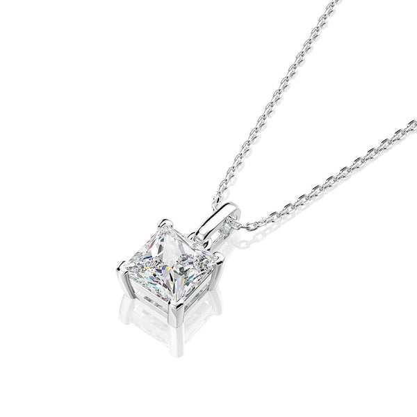 Classic 925 Sterling Silver Princess Cut Pendant Necklace