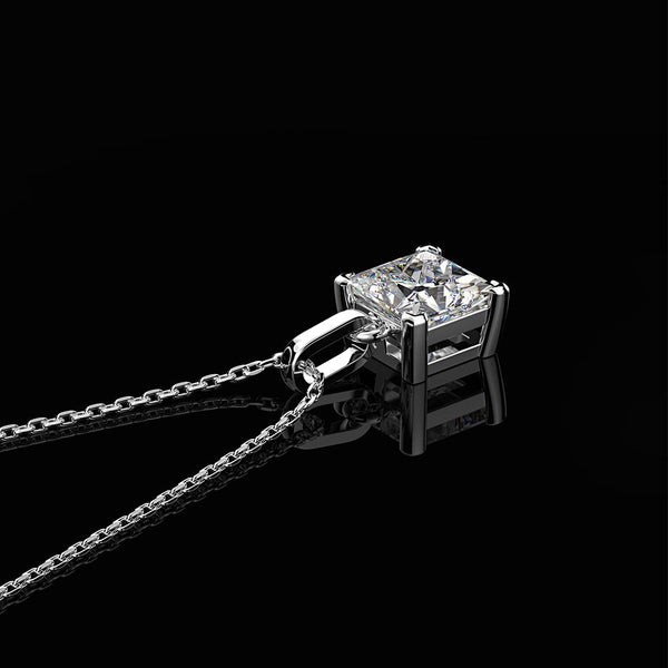 Classic 925 Sterling Silver Princess Cut Pendant Necklace