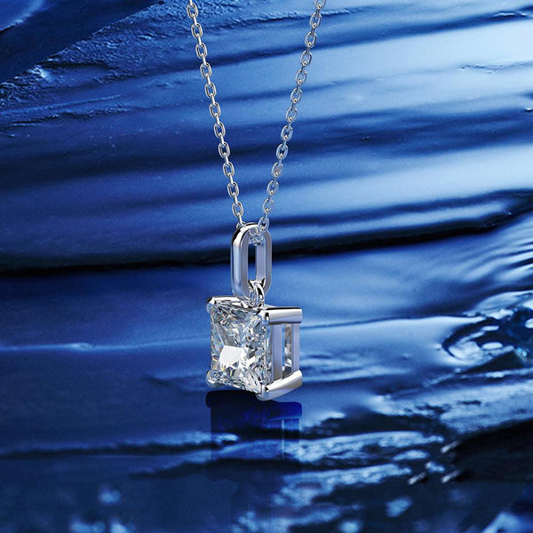 Classic 925 Sterling Silver Princess Cut Pendant Necklace