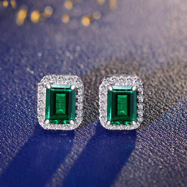 Emerald Cubic Zirconia Sterling Silver Earrings