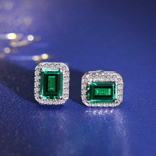 Emerald Cubic Zirconia Sterling Silver Earrings